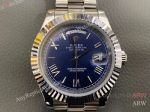 High Quality Replica Rolex Day-Date Silver 316 stainless steel strap Dark Blue Face Dial Silver Bezel Men Watch 40mm